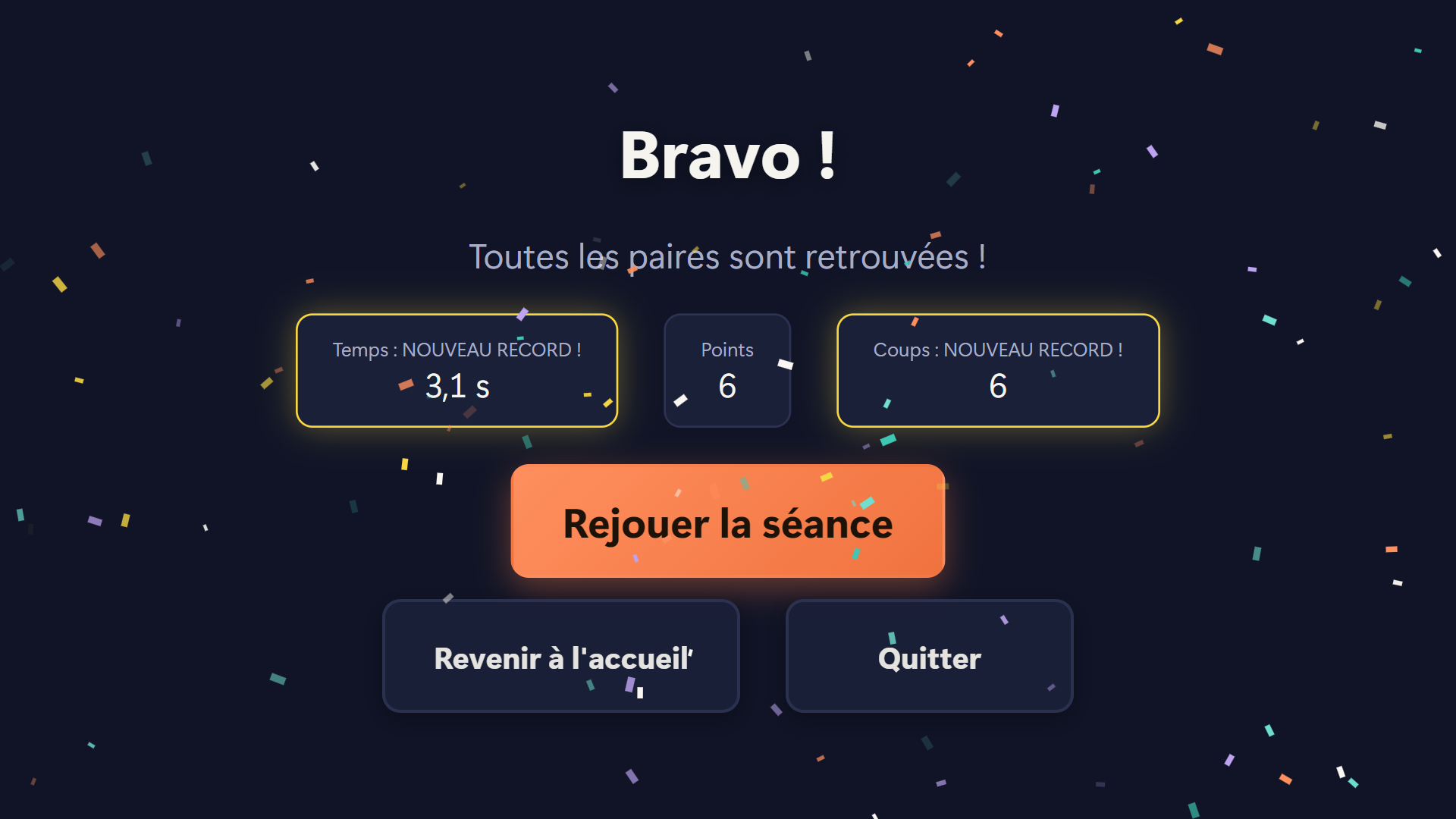 L'écran de fin de template