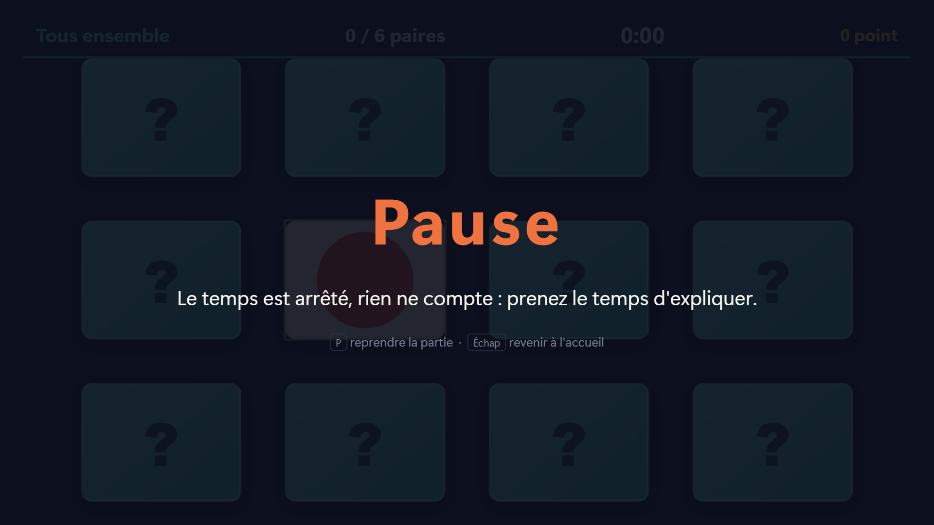L'écran de pause